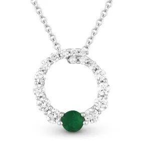 0.12Ct Emerald 16"pendant Necklace In 14K White Gold