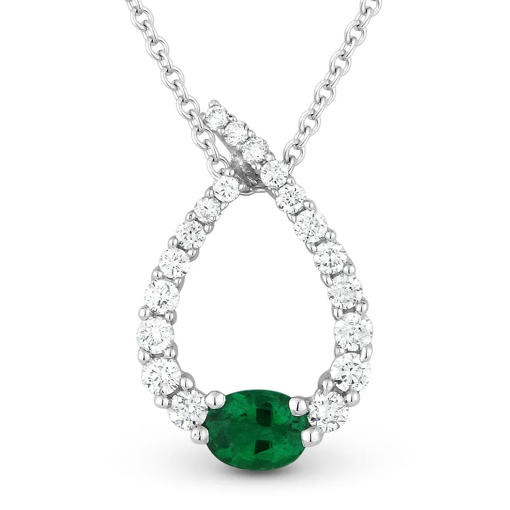 0.34Ct Emerald 16"pendant Necklace In 14K White Gold