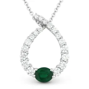 0.39Ct Emerald 16"pendant Necklace In 14K White Gold
