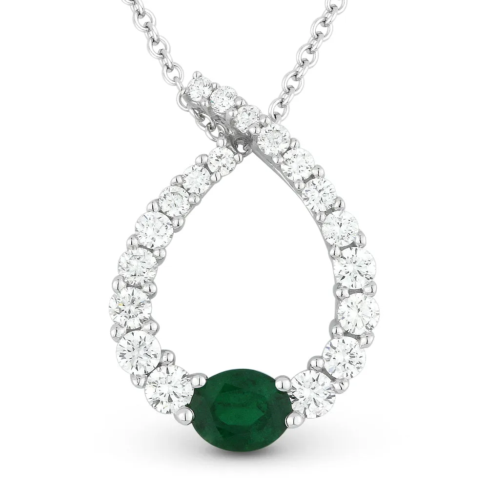 0.39Ct Emerald 16"pendant Necklace In 14K White Gold