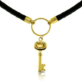 0.5 Carat 14K Solid Yellow Gold Leather Key Necklace Citrine