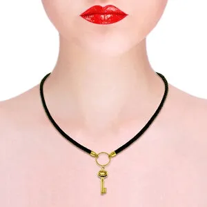 0.5 Carat 14K Solid Yellow Gold Leather Key Necklace Citrine