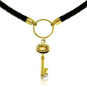 0.5 Carat 14K Solid Yellow Gold Leather Key Necklace Citrine
