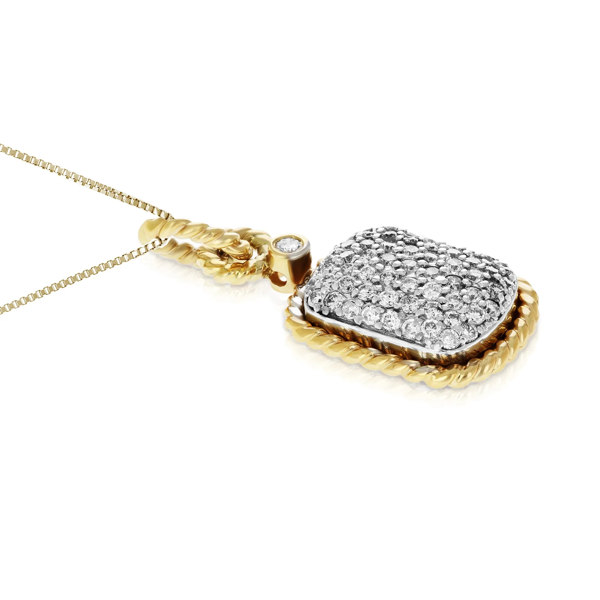 1/2 cttw Emerald Shape Diamond Composite Pendant Necklace 14K Yellow Gold Cable