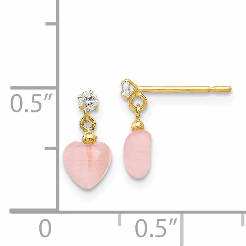 14k Cat's Eye Heart Post Earrings
