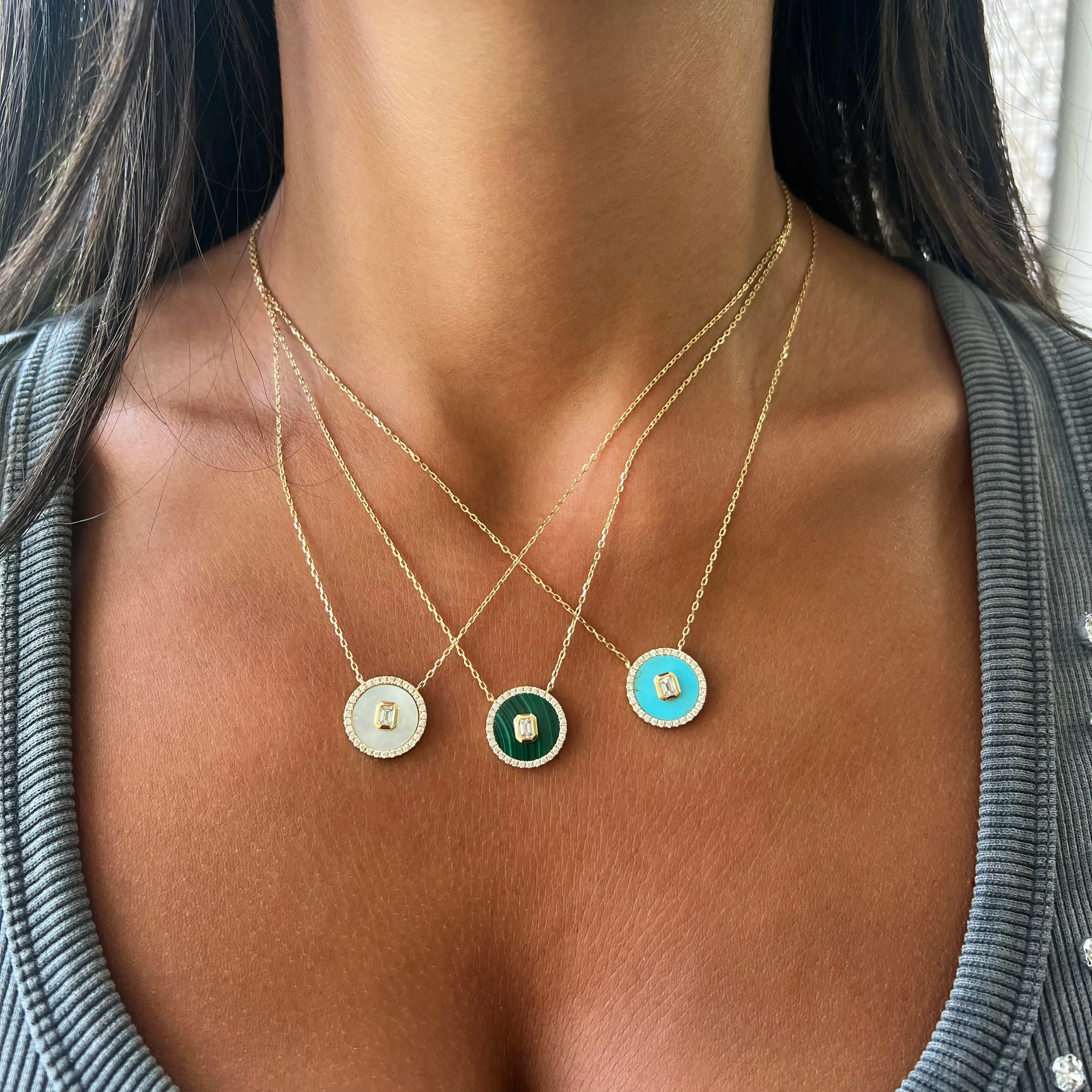 14K Gold Diamond & Turquoise Medallion Necklace