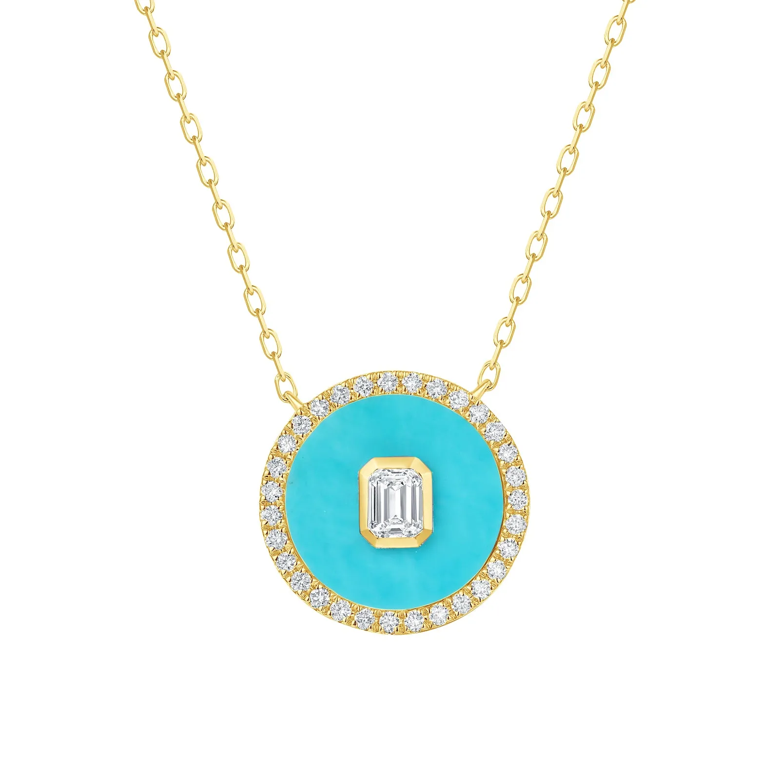 14K Gold Diamond & Turquoise Medallion Necklace