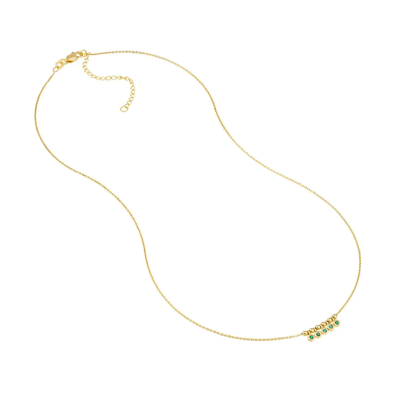 14K Gold Mini Emerald Bezel and Bead Pendant