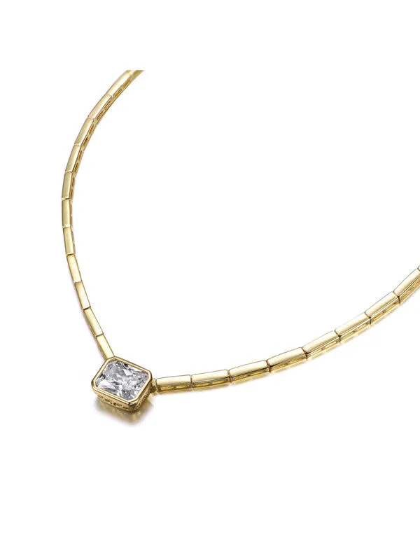 14k Gold Plated with Clear Cubic Zirconia East-West Solitaire Necklace