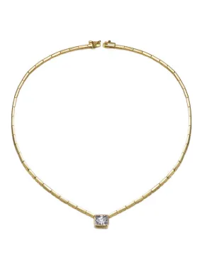 14k Gold Plated with Clear Cubic Zirconia East-West Solitaire Necklace