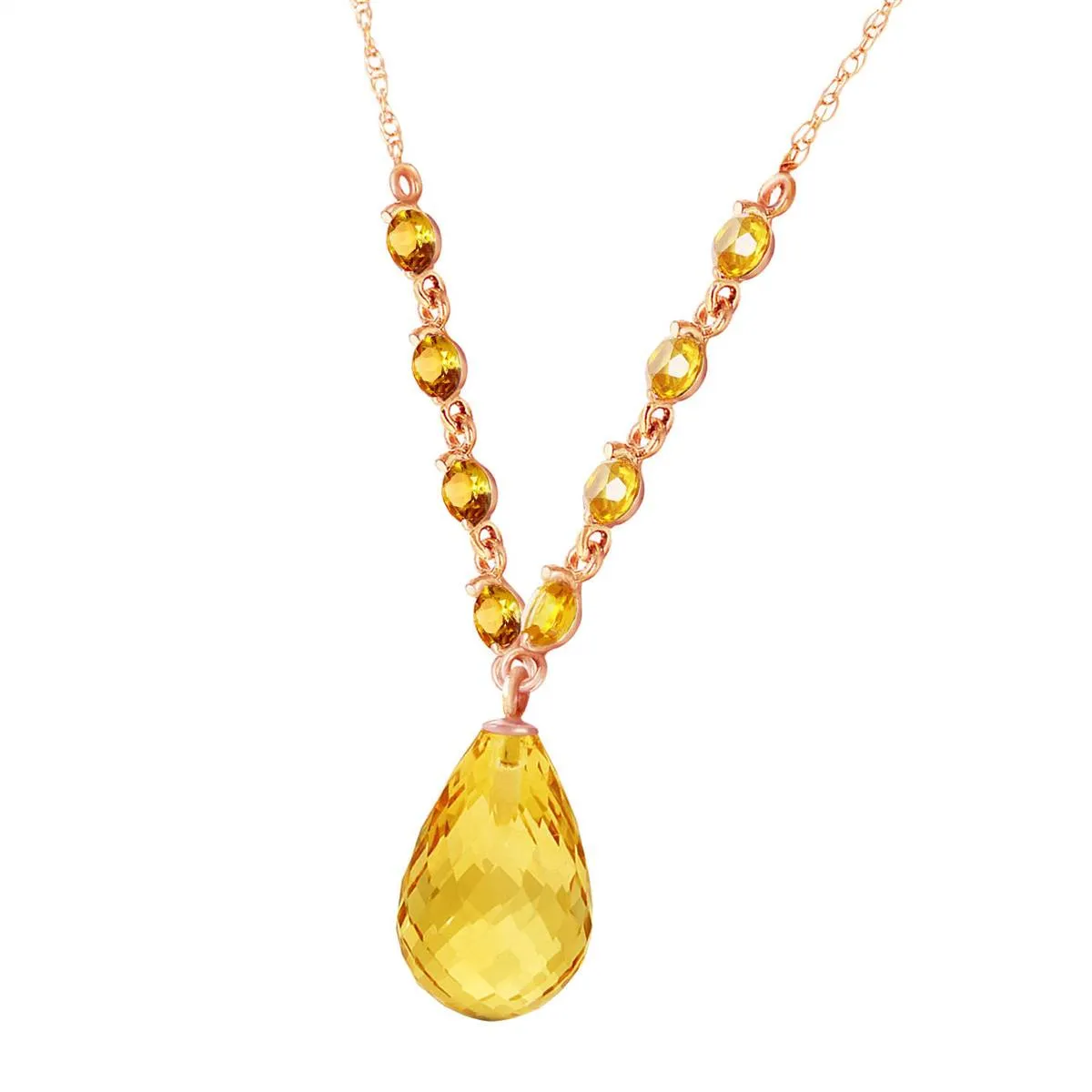 14K Solid Rose Gold Citrine Necklace Certified Series Classic