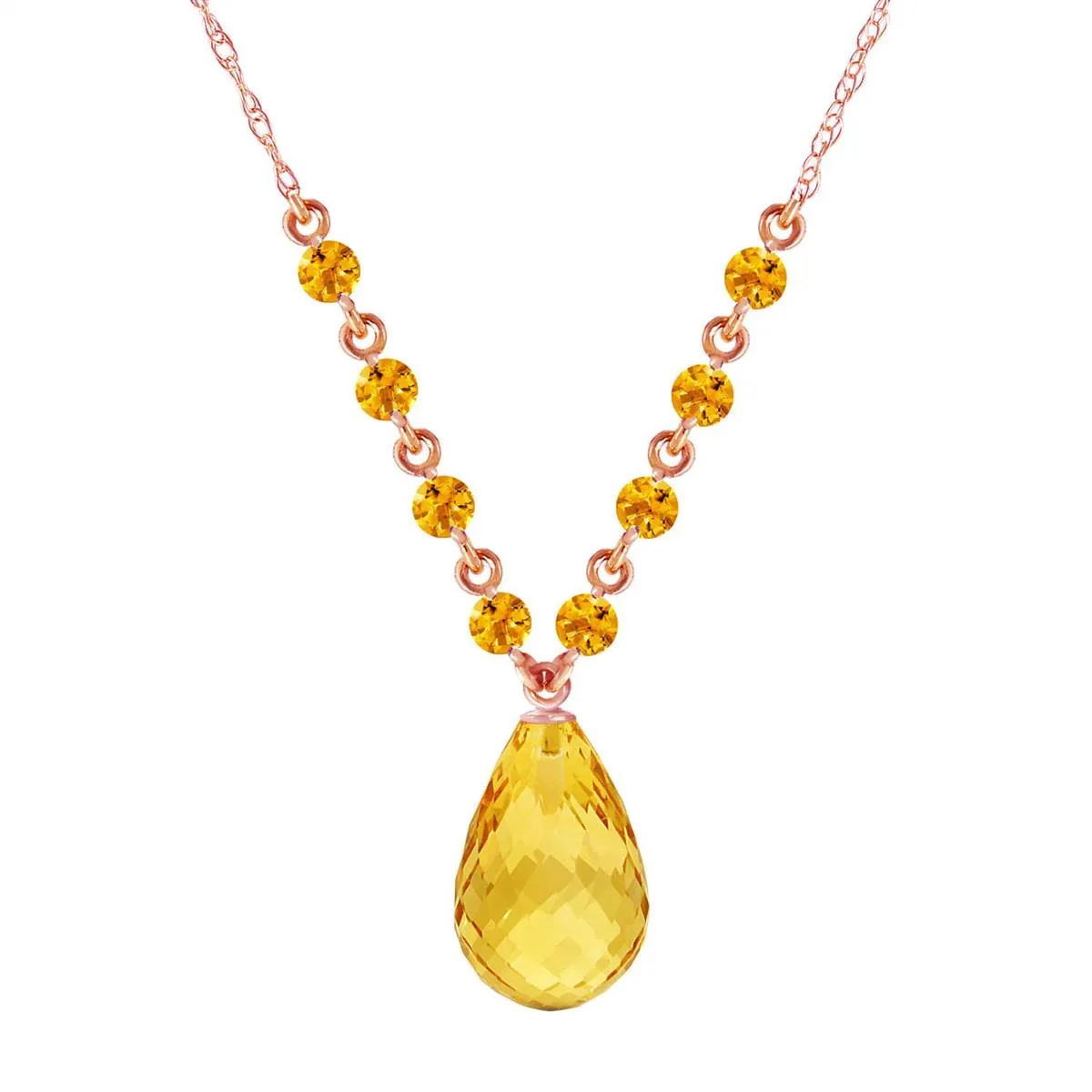 14K Solid Rose Gold Citrine Necklace Certified Series Classic
