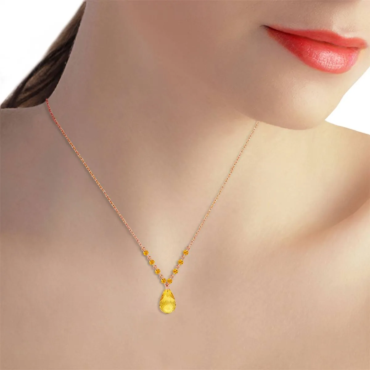 14K Solid Rose Gold Citrine Necklace Certified Series Classic