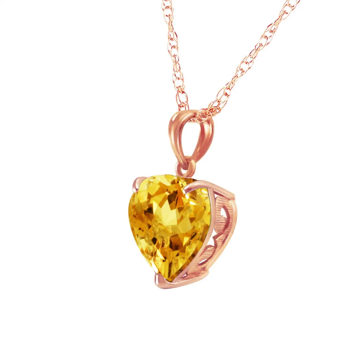 14K Solid Rose Gold Necklace w/ Natural 10mm Heart Citrine