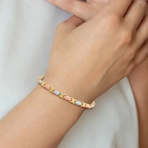 14K White and Rose Gold-planting Polished and Brushed X Bracelet