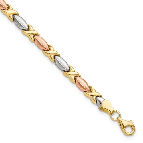 14K White and Rose Gold-planting Polished and Brushed X Bracelet