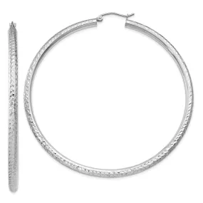14k White Gold Diamond Cut 3MM Round Hoop Earrings