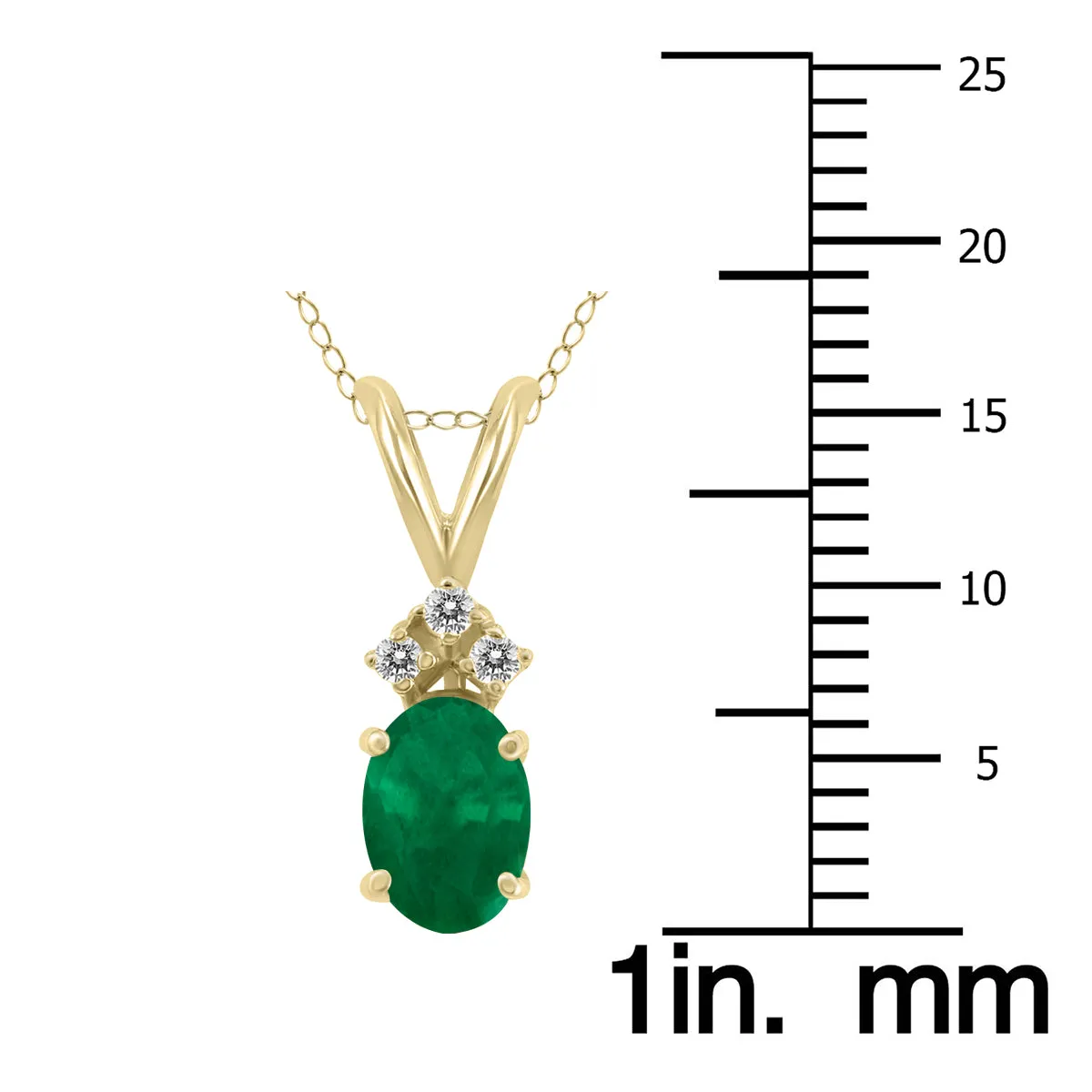 14K Yellow Gold 6X4Mm Oval Emerald And Three Stone Diamond Pendant