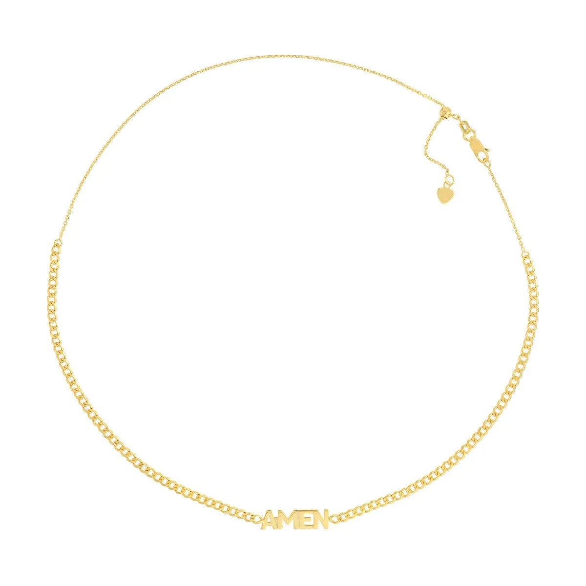 14K Yellow Gold Amen Plate on Open Curb Chain Choker