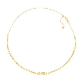 14K Yellow Gold Amen Plate on Open Curb Chain Choker