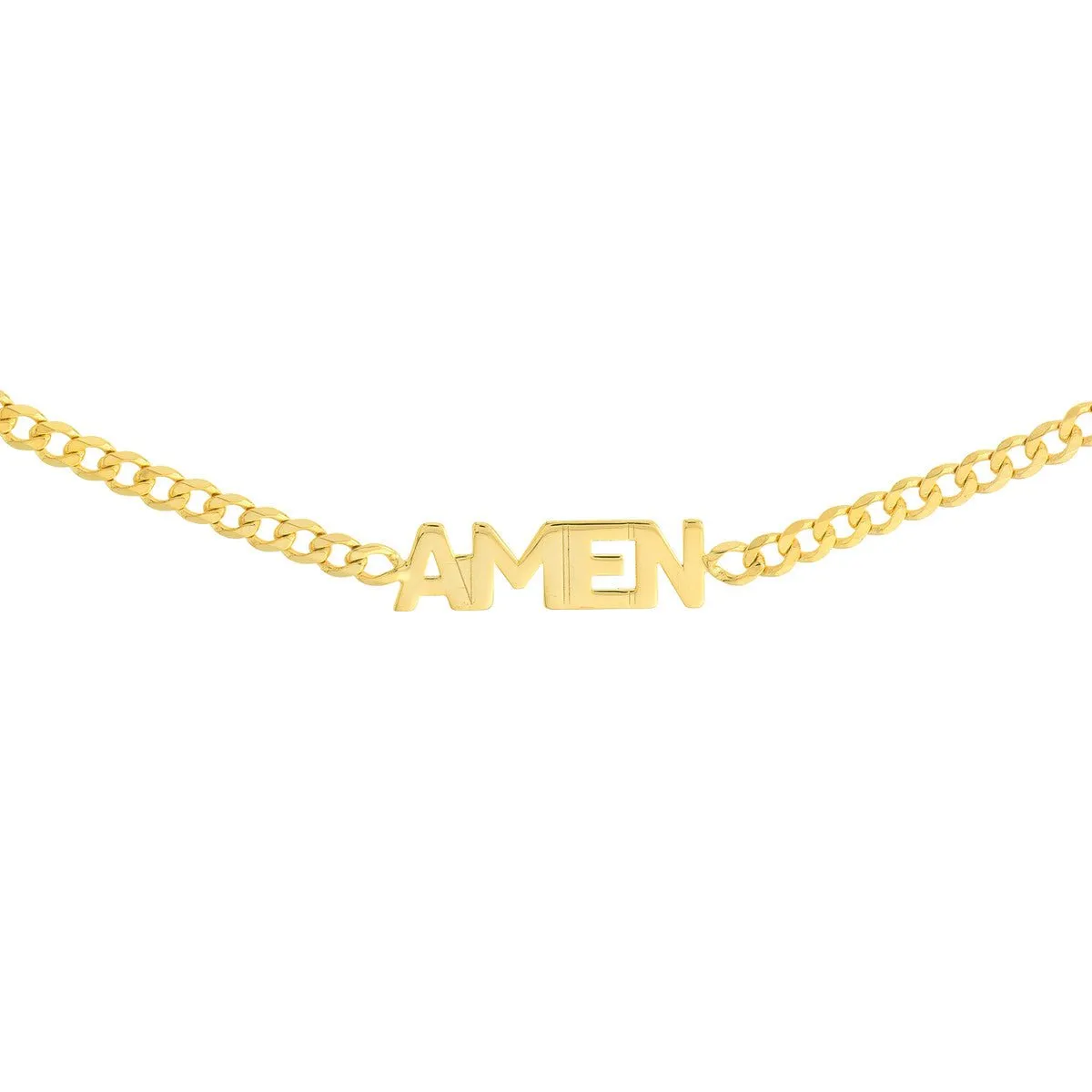14K Yellow Gold Amen Plate on Open Curb Chain Choker