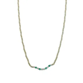 14K Yellow Gold Diamond and Emerald Curved Bar Necklace