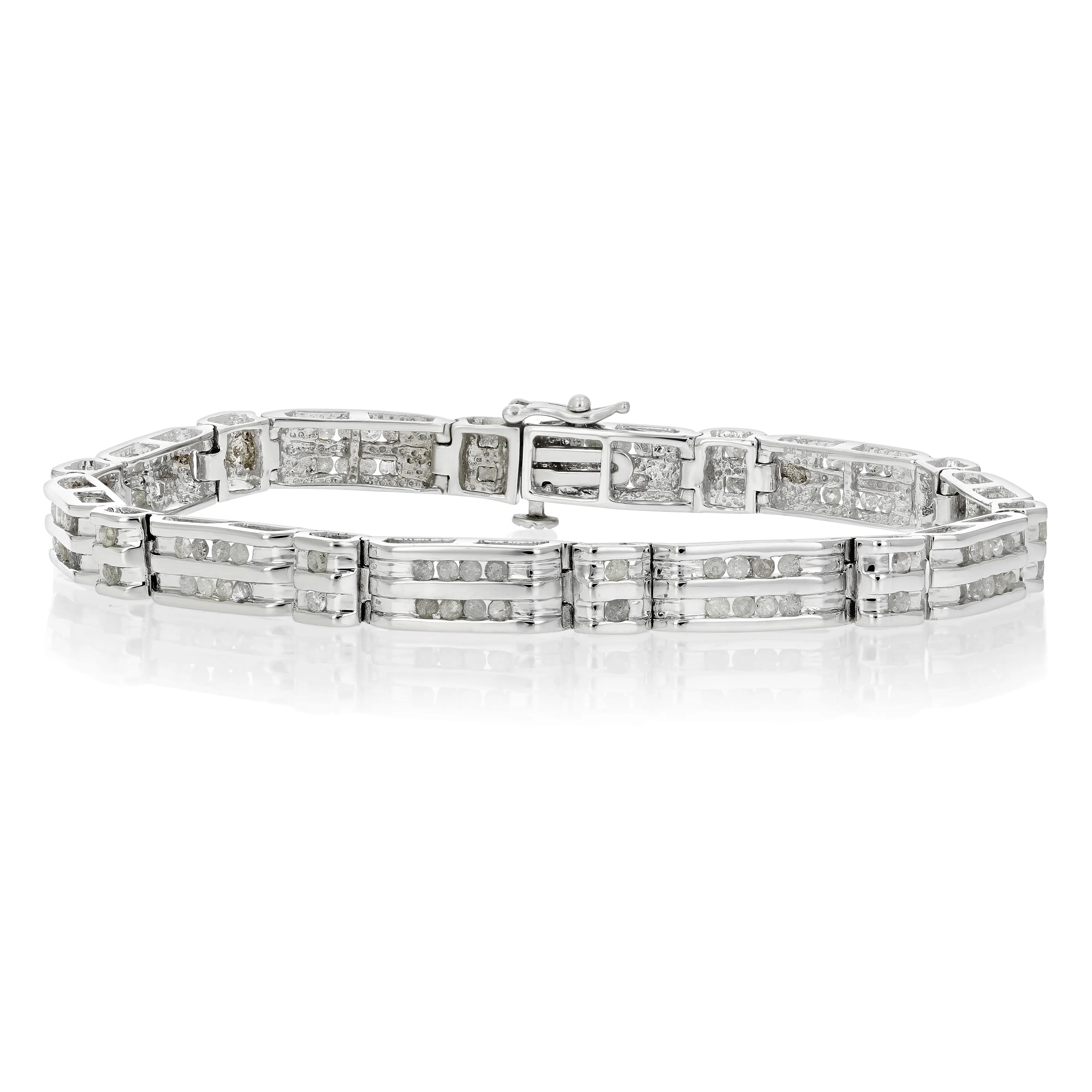 1.50 cttw Men's Diamond Bracelet .925 Sterling Silver Rhodium 7 Inch 13 Grams