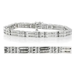 1.50 cttw Men's Diamond Bracelet .925 Sterling Silver Rhodium 7 Inch 13 Grams