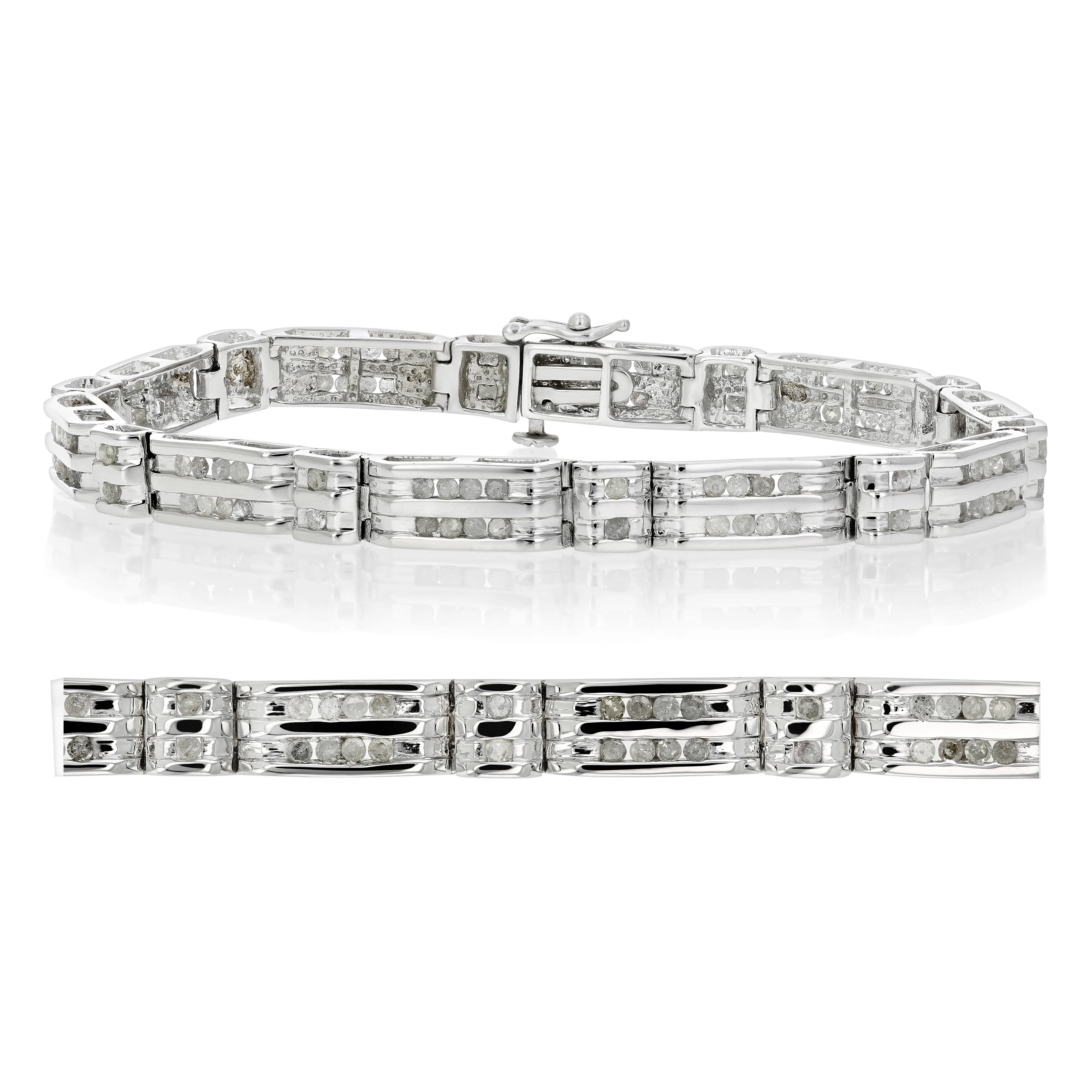 1.50 cttw Men's Diamond Bracelet .925 Sterling Silver Rhodium 7 Inch 13 Grams