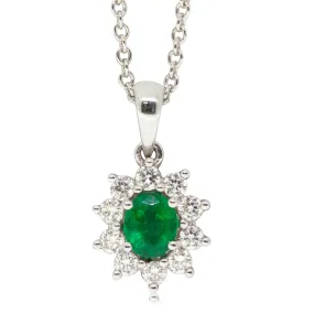 18ct White Gold Emerald & Diamond Necklace