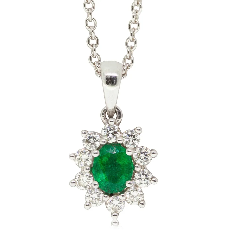 18ct White Gold Emerald & Diamond Necklace