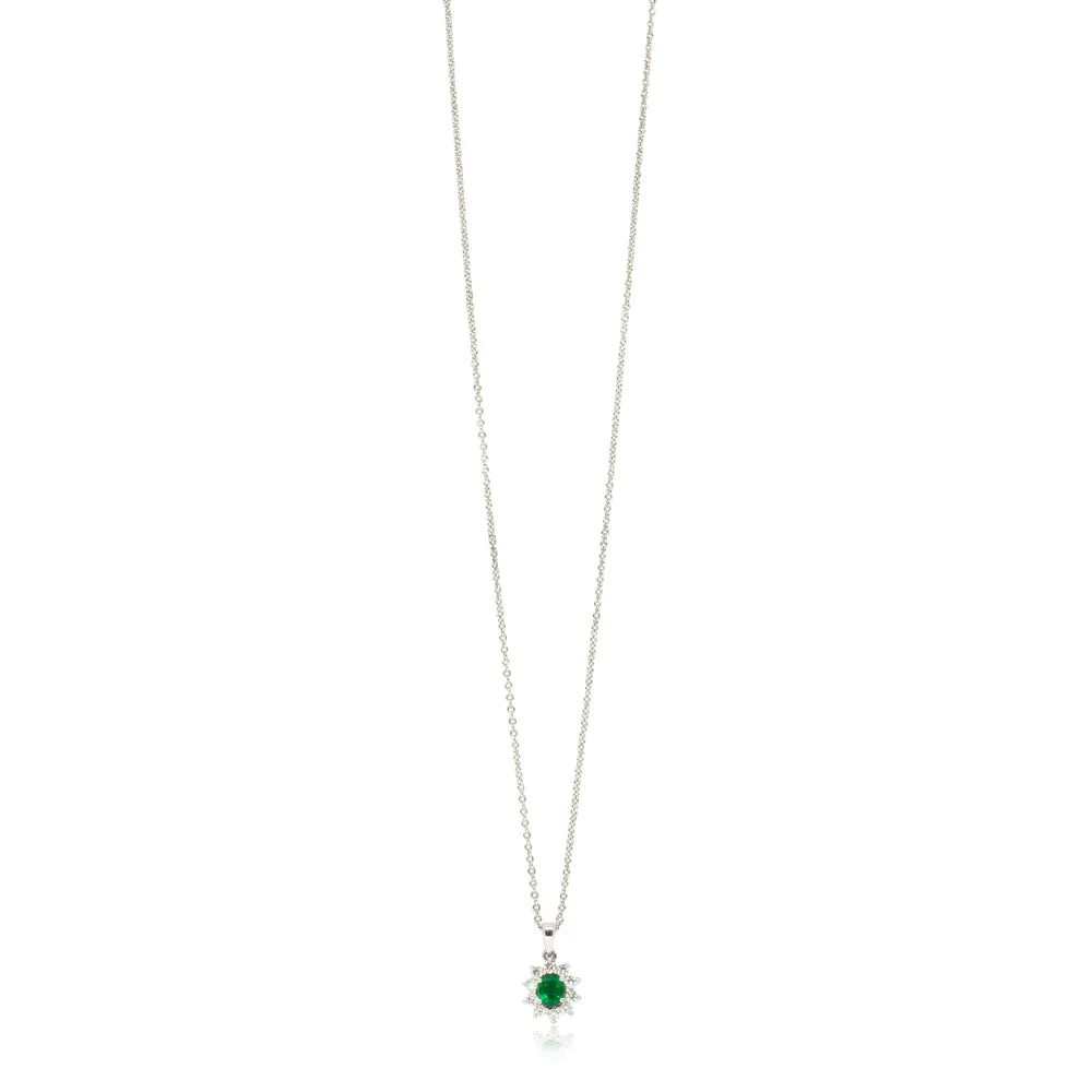 18ct White Gold Emerald & Diamond Necklace