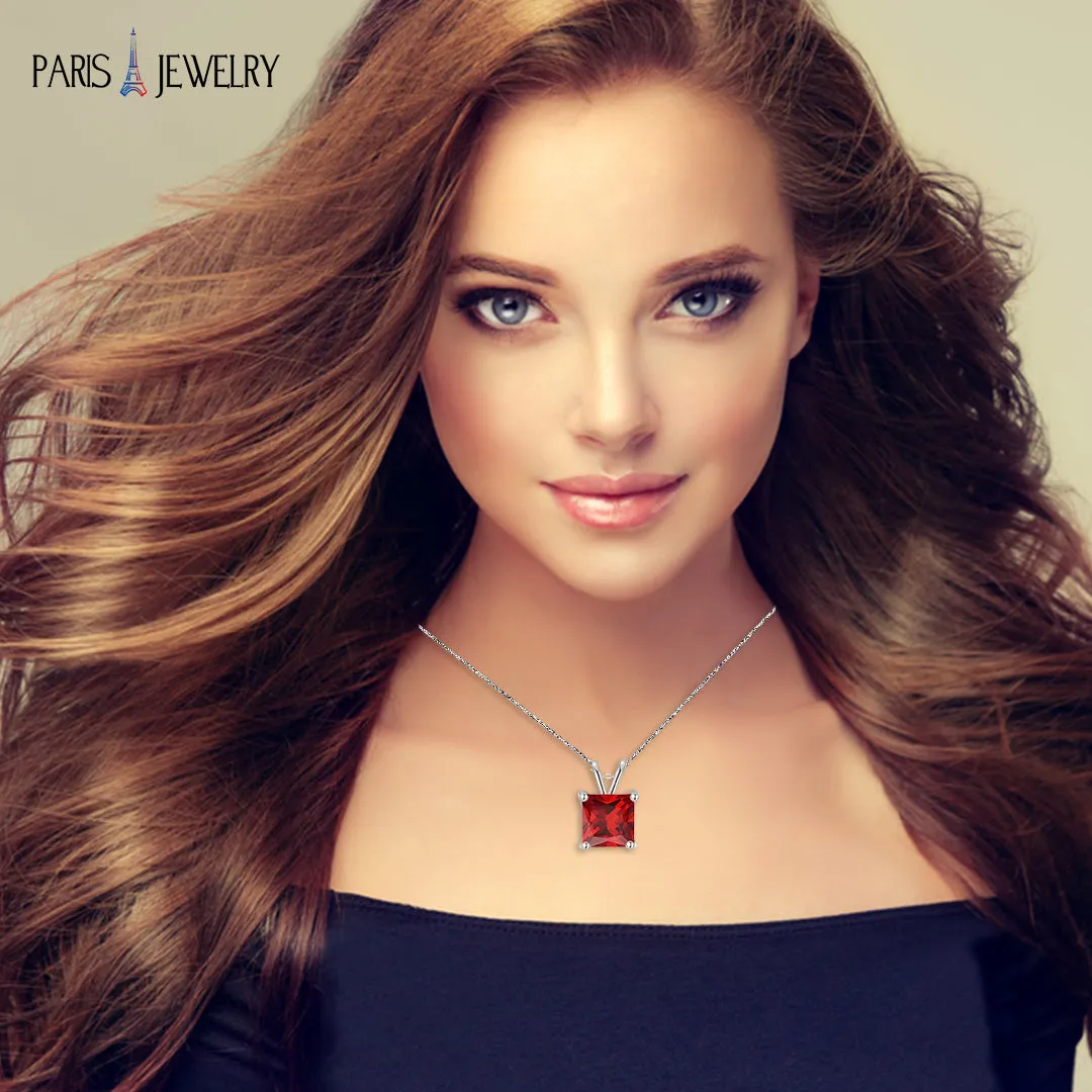 18K White Gold 3 Carat Created Ruby Princess Stud Necklace Plated 18 inch