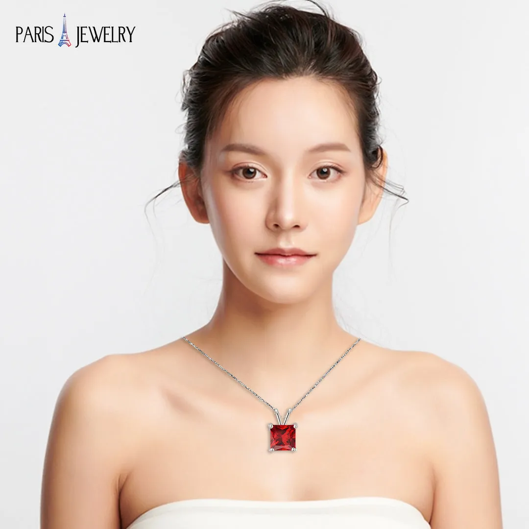 18K White Gold 3 Carat Created Ruby Princess Stud Necklace Plated 18 inch