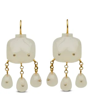 18k Yellow Gold Moonstone Victorian Goddess Earrings