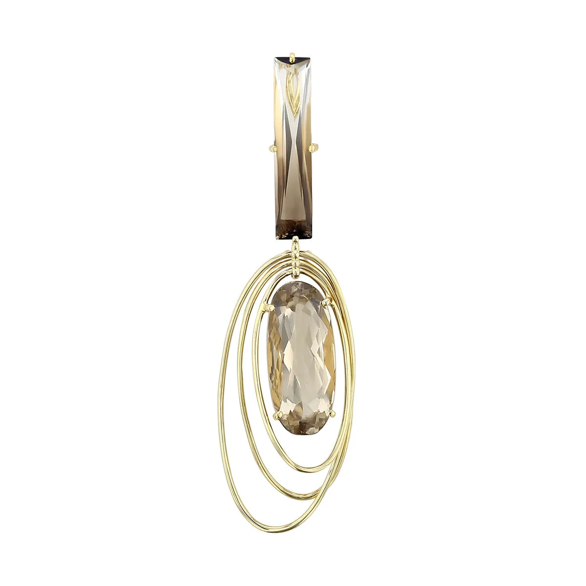 18K Yellow Gold Smoky Quartz Oval Drop Pendant