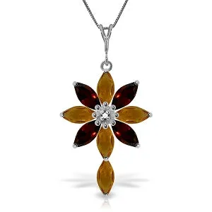 2 Carat 14K Solid White Gold Necklace Diamond, Citrine Garnet