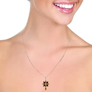 2 Carat 14K Solid White Gold Necklace Diamond, Citrine Garnet