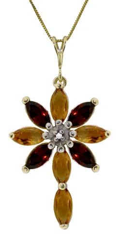 2 Carat 14K Solid White Gold Necklace Diamond, Citrine Garnet