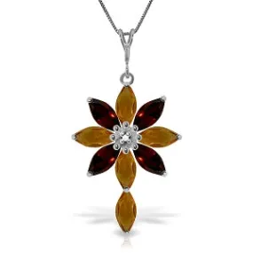 2 Carat 14K Solid White Gold Necklace Diamond, Citrine Garnet