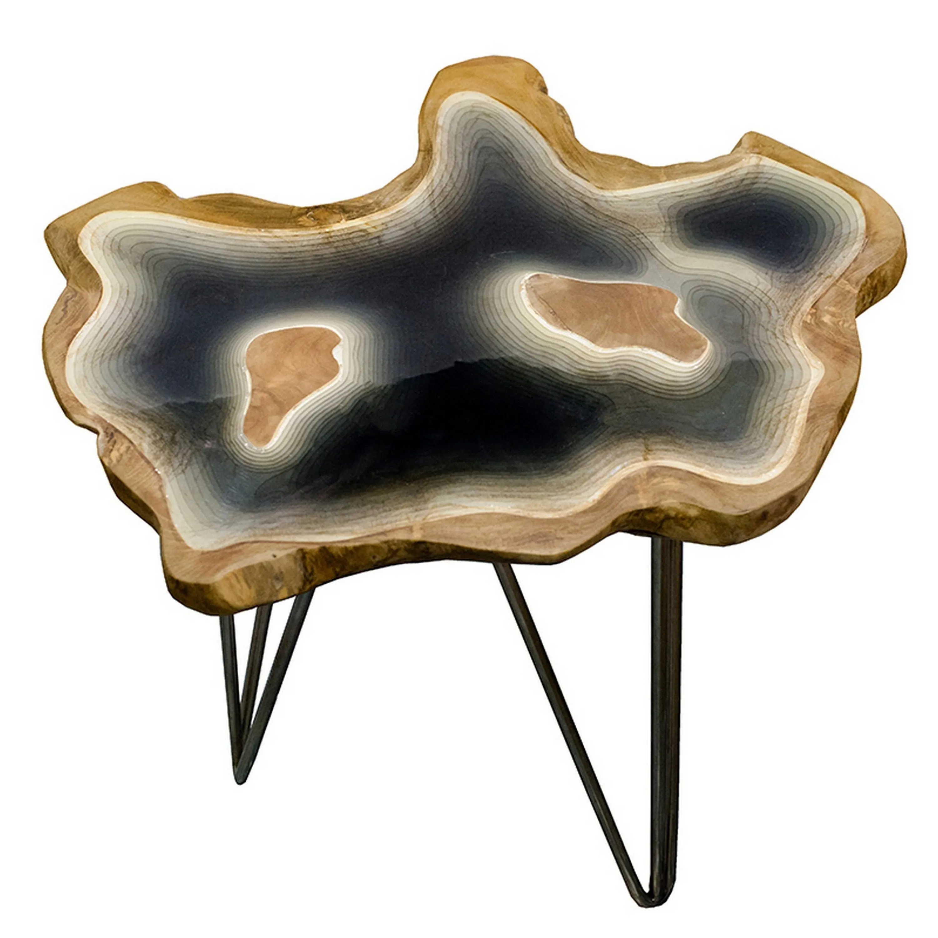20 Inch Side Accent Table, Natural Edges, Hairpin Legs, Gray Resin, Brown By Casagear Home