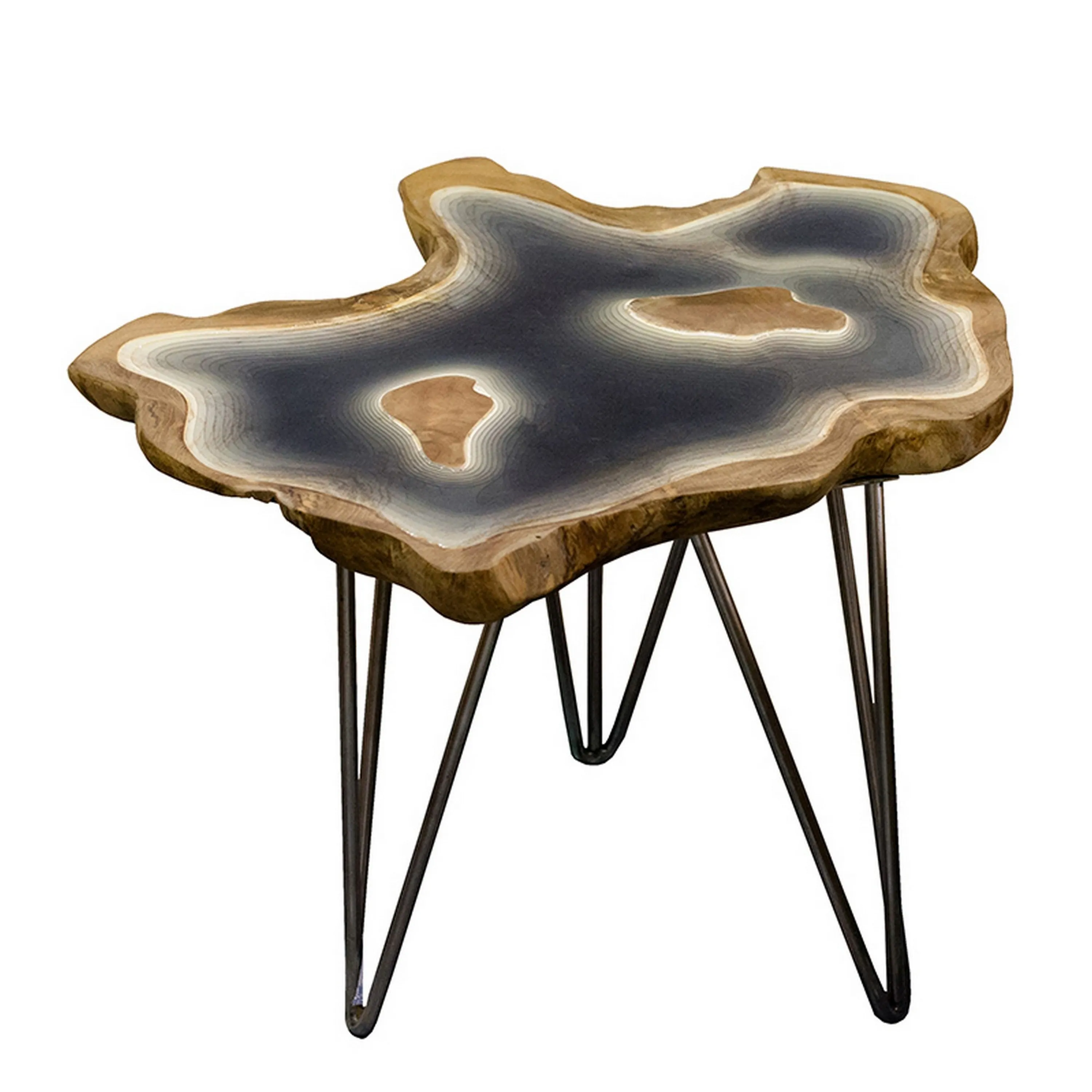 20 Inch Side Accent Table, Natural Edges, Hairpin Legs, Gray Resin, Brown By Casagear Home