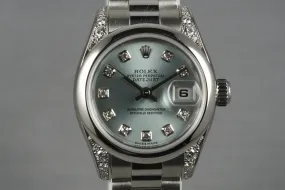 2001 Ladies Platinum Rolex Datejust 179296 with Factory Diamond Dial
