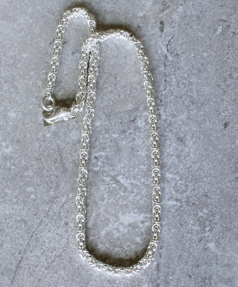 21-1/4 Inch Sterling Silver Byzantine Link Necklace with a Sterling Silver Lobster Clasp