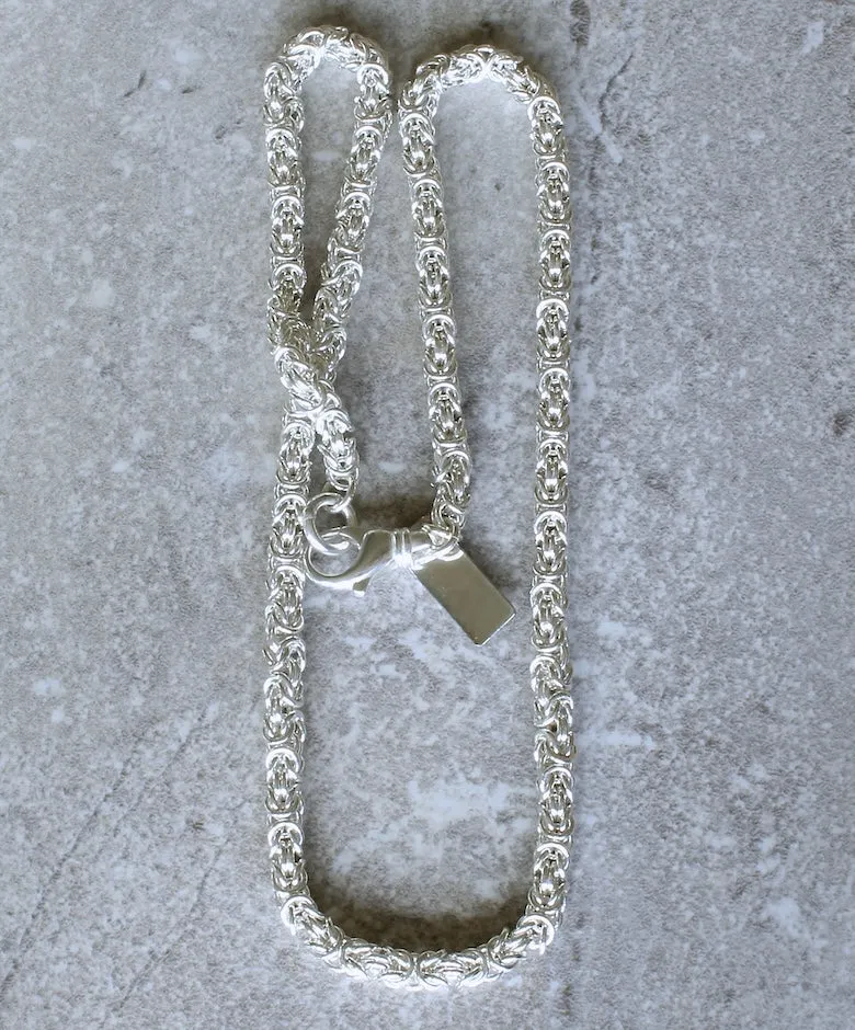 21-1/4 Inch Sterling Silver Byzantine Link Necklace with a Sterling Silver Lobster Clasp
