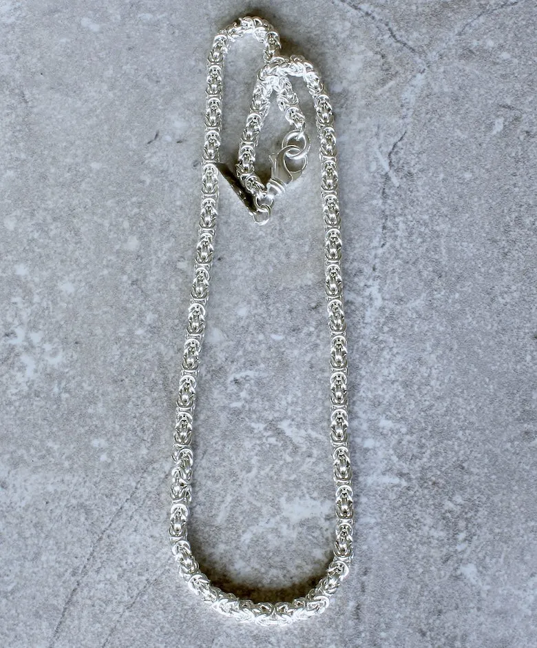 21-1/4 Inch Sterling Silver Byzantine Link Necklace with a Sterling Silver Lobster Clasp