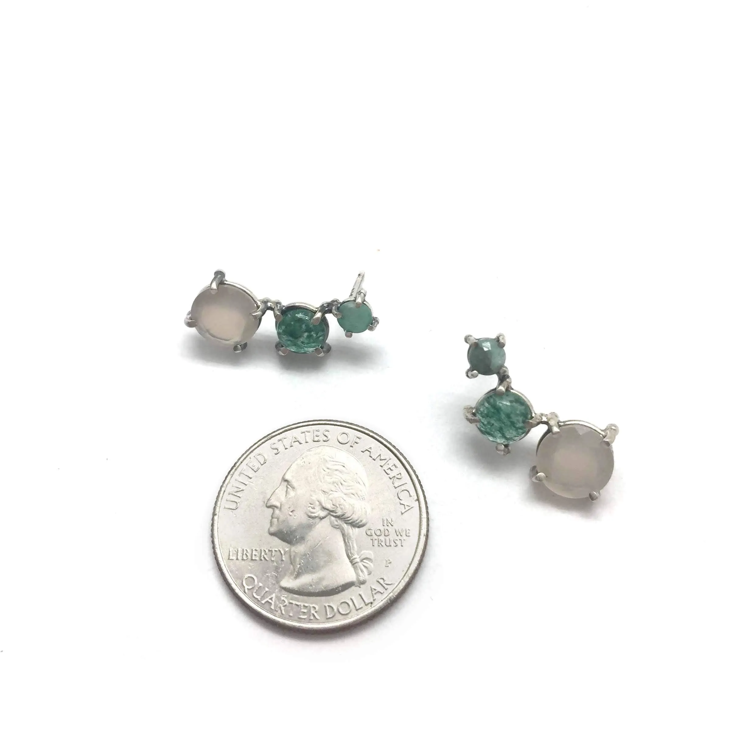 3 Stone Curved Earrings