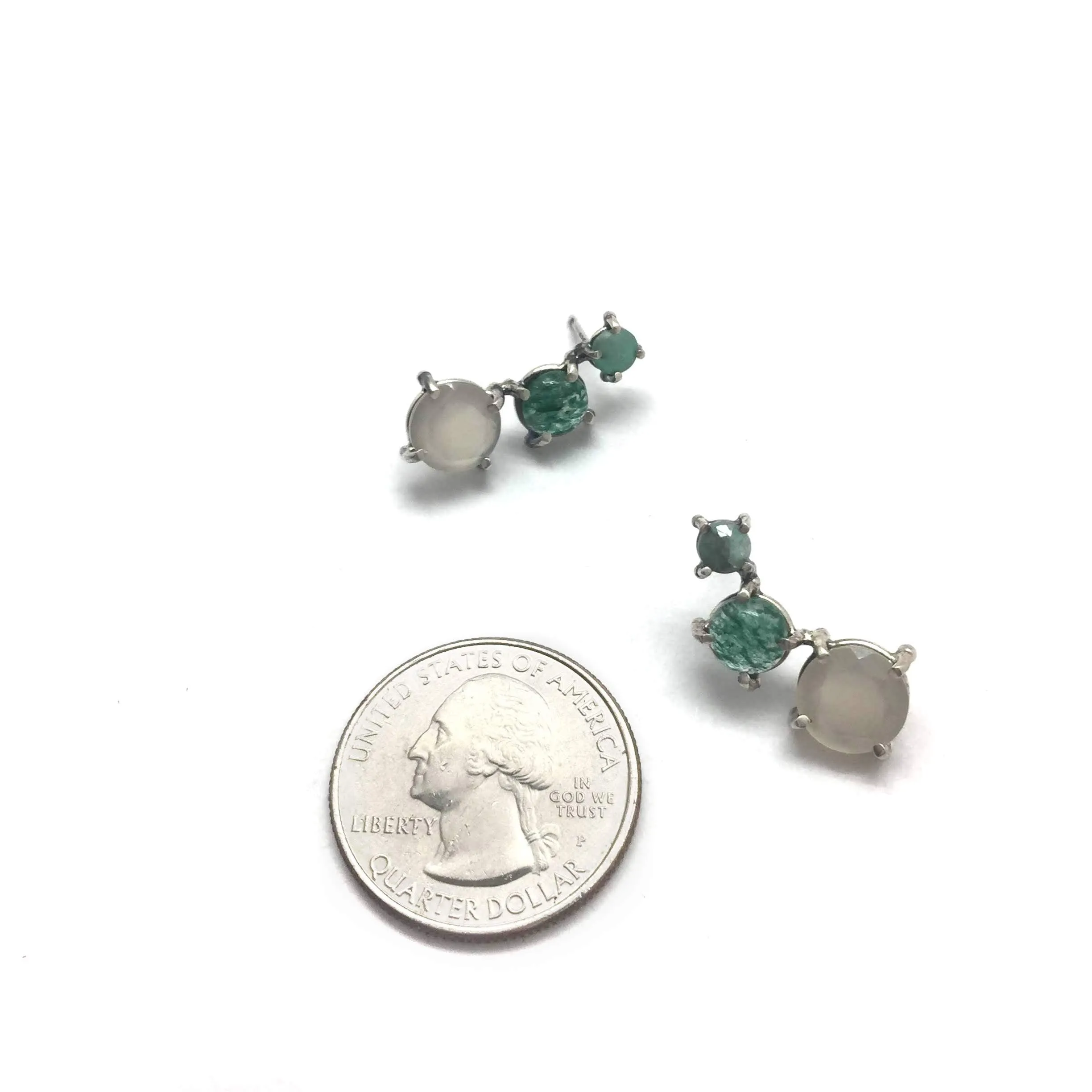 3 Stone Curved Earrings