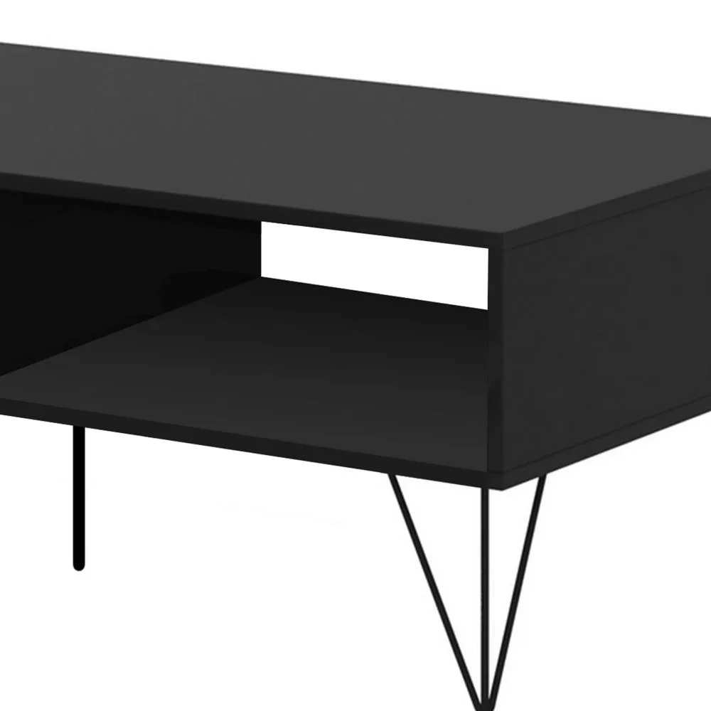 43" Wooden Coffee Table with Hairpin Legs, Black and Brown By The Urban Port