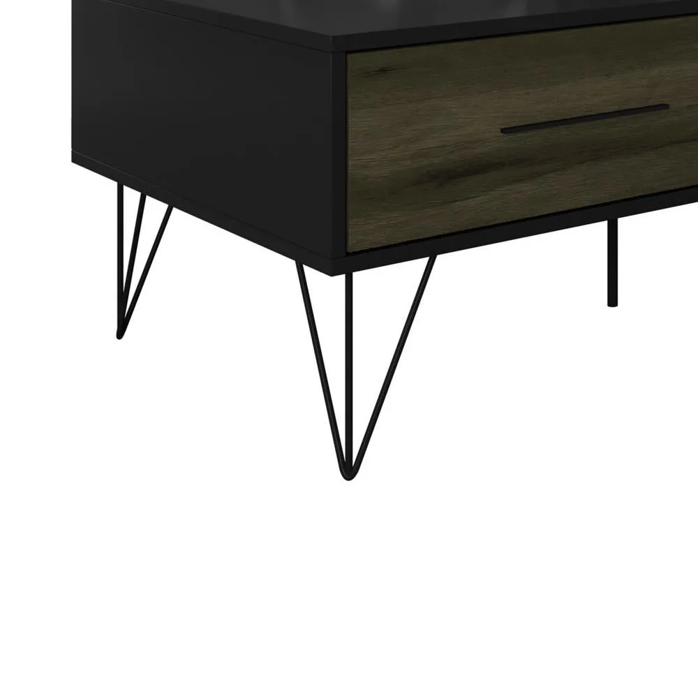 43" Wooden Coffee Table with Hairpin Legs, Black and Brown By The Urban Port